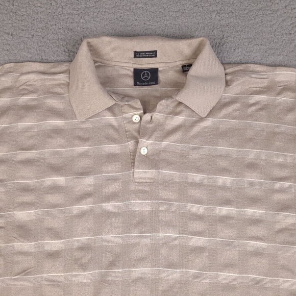 Mercedes Benz Polo Shirt Mens Large Brown Striped Short Sleeve Egyptian Cotton - Picture 3 of 16